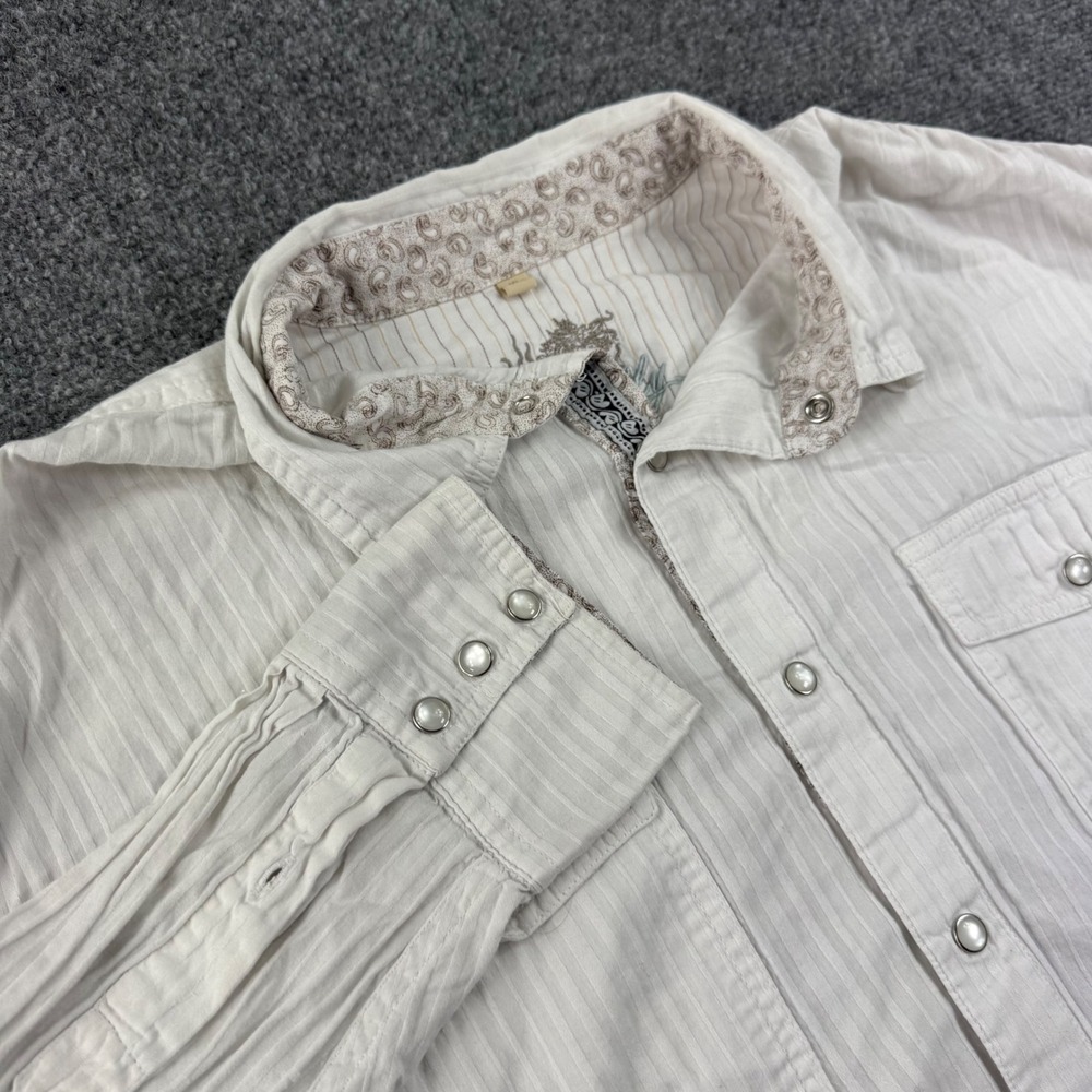 Skully Western Shirt Size Extra Large White Pearl Snap Paisley Embroidered Men's